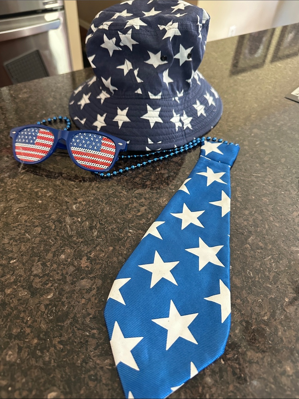 Champs Sports Gear navy Blue w/ White Star Bucket Hat, Sunglasses & Star Tie Set